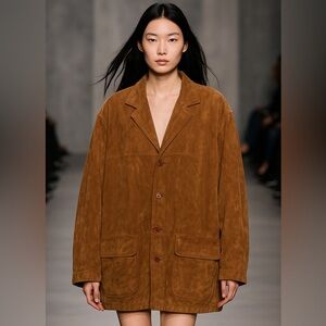 Facconable Coat jacket Unisex Medium Light Brown Soft Suede Leather  oversized